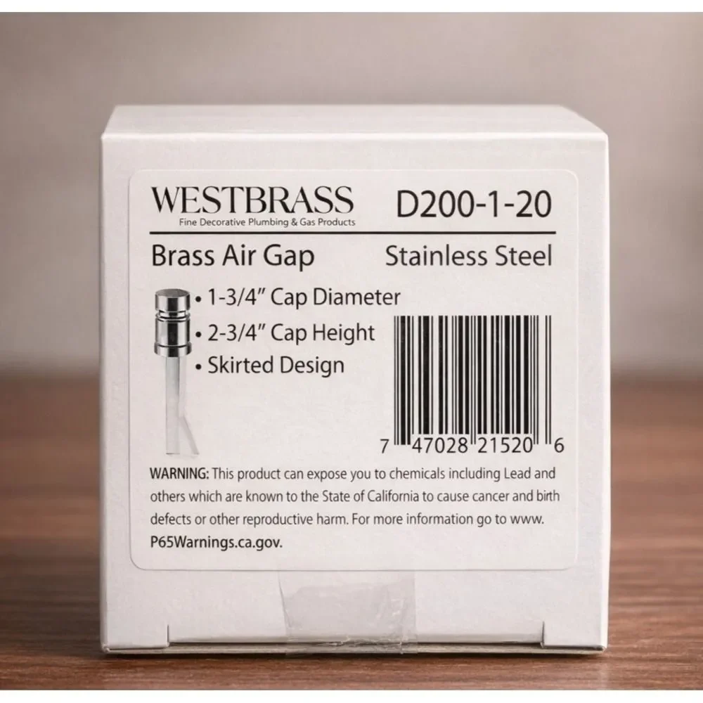 Westbrass D200-1-20 Brass Dishwasher Air Gap Stainless Steel Skirted New